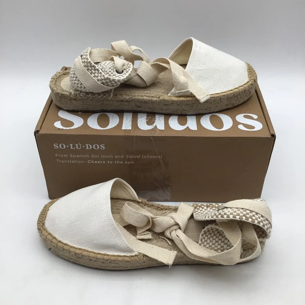 Soludos The Lauren Lace Up Espadrilles Oasis White Canvas US Size 7 - 7.5 NEW